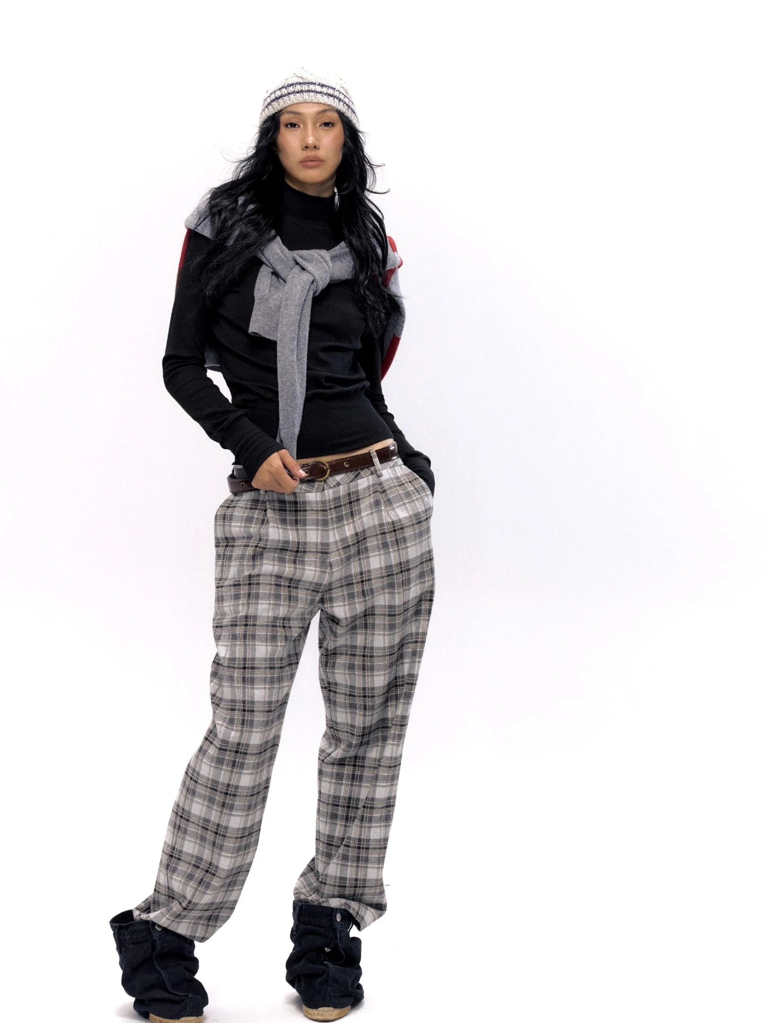 Vintage Checkered Tweed Relaxed Fit Trousers