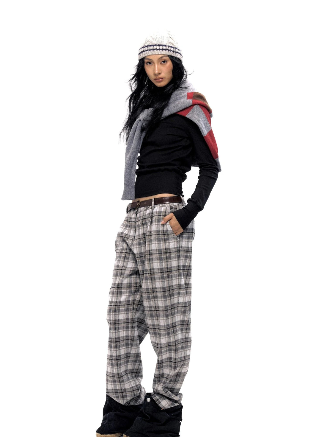 Vintage Checkered Tweed Relaxed Fit Trousers