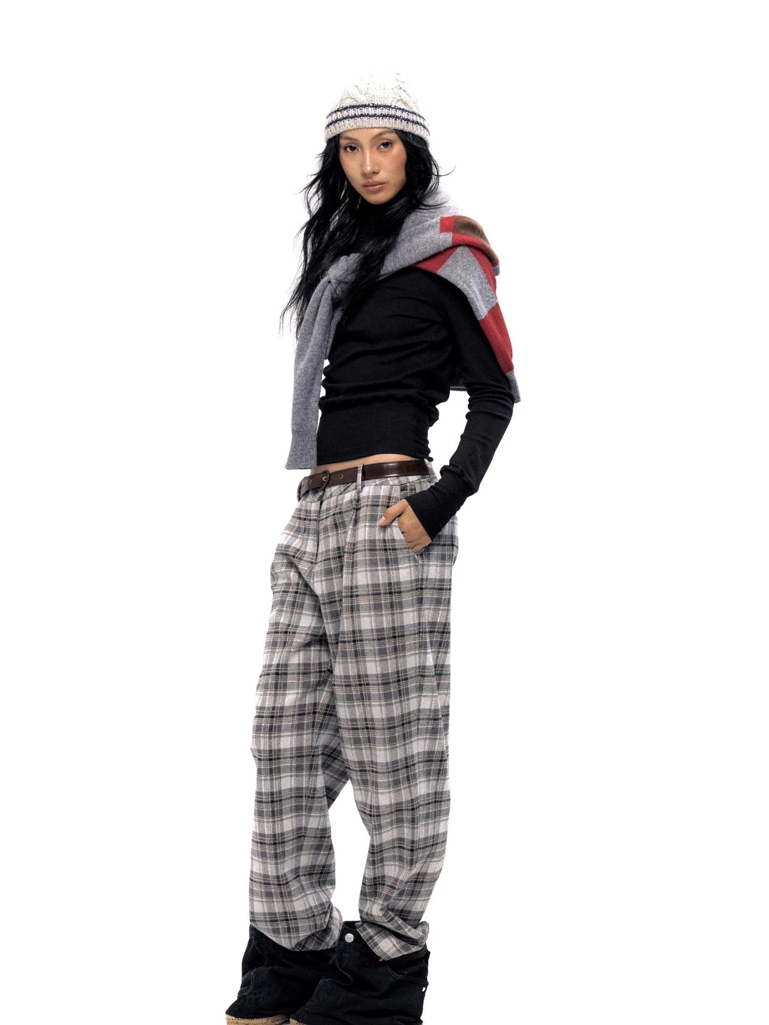 Vintage Checkered Tweed Relaxed Fit Trousers