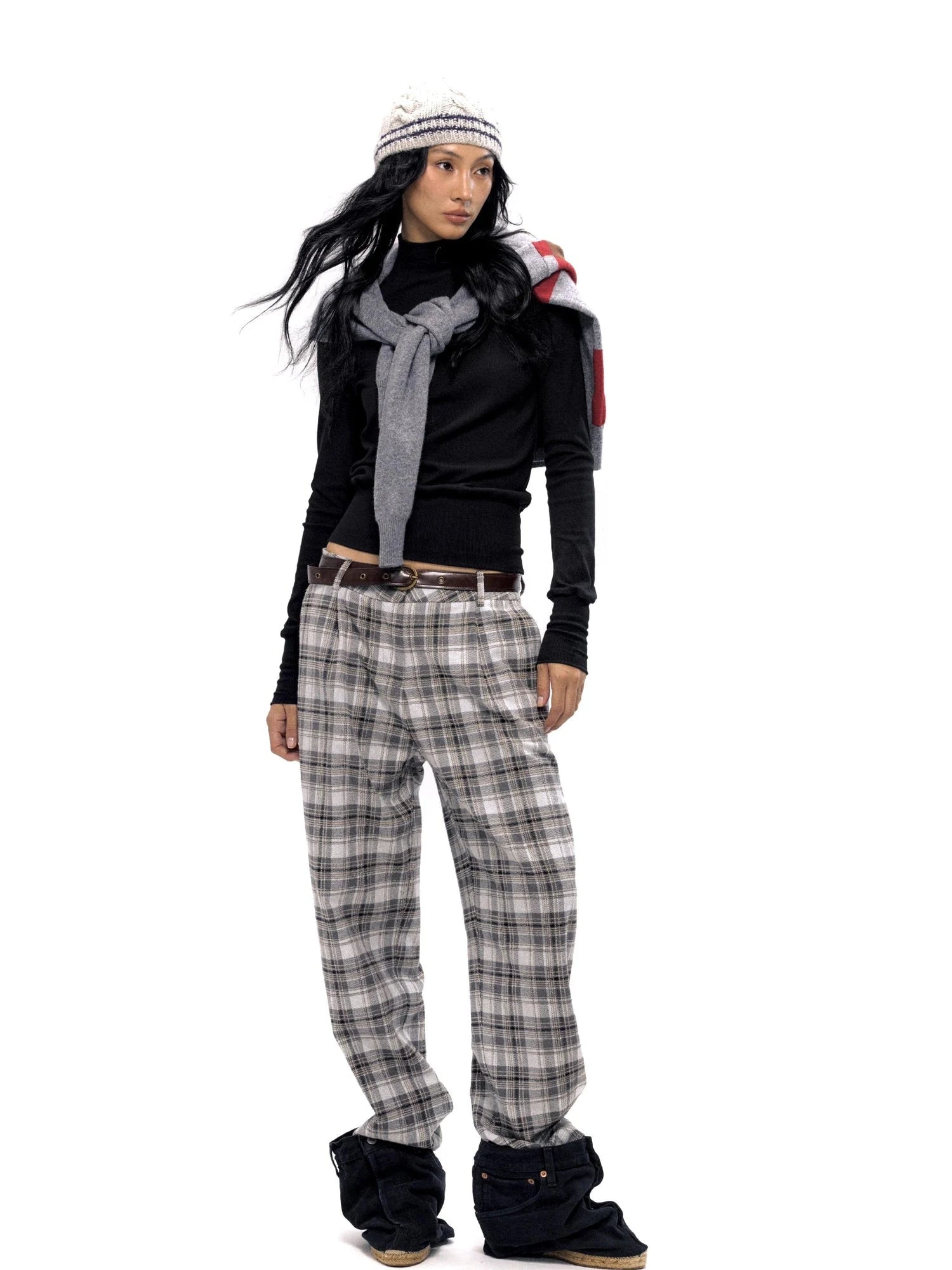 Vintage Checkered Tweed Relaxed Fit Trousers