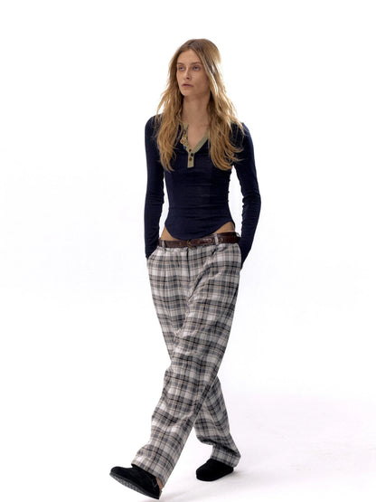 Vintage Checkered Tweed Relaxed Fit Trousers