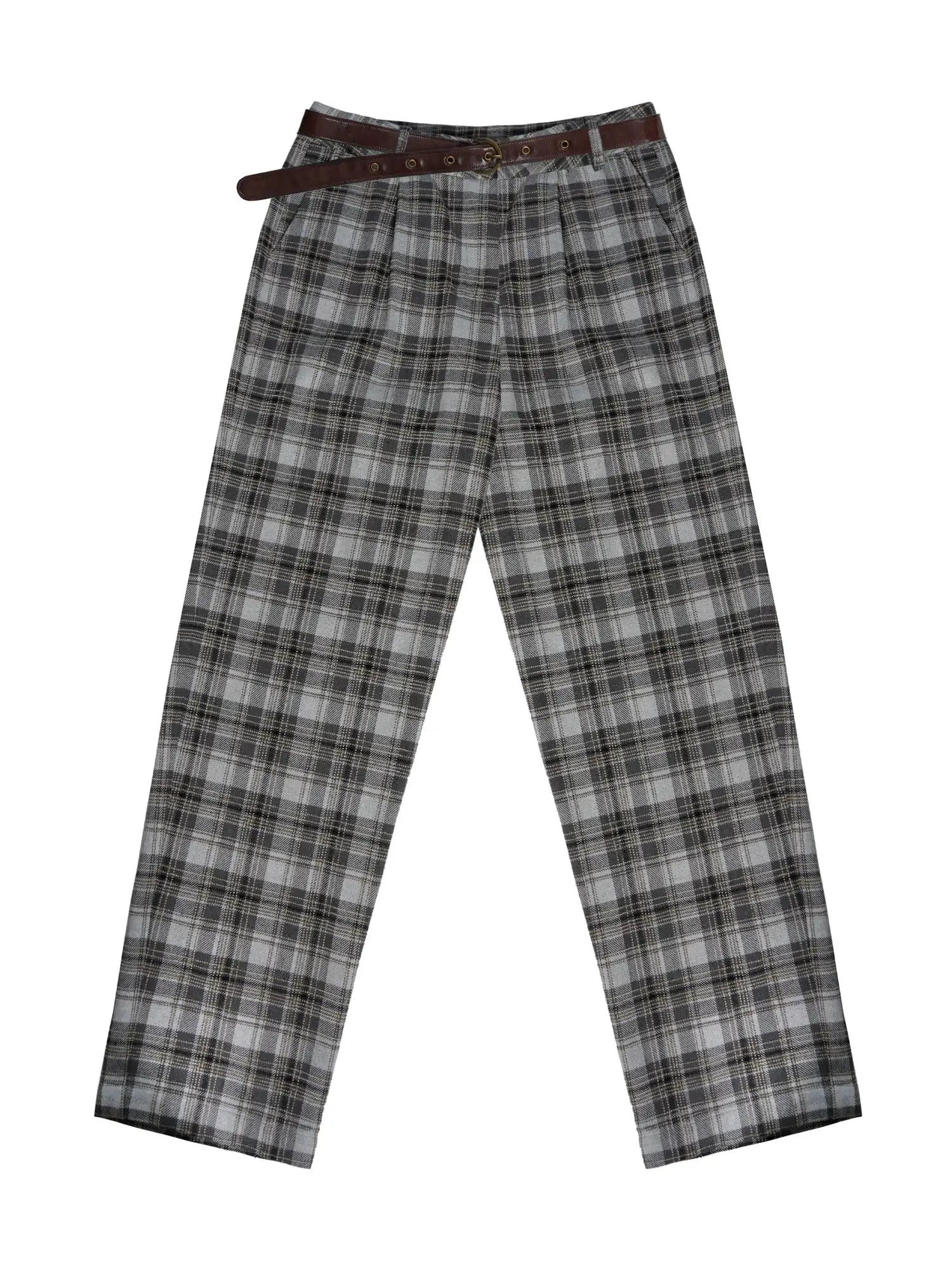 Vintage Checkered Tweed Relaxed Fit Trousers
