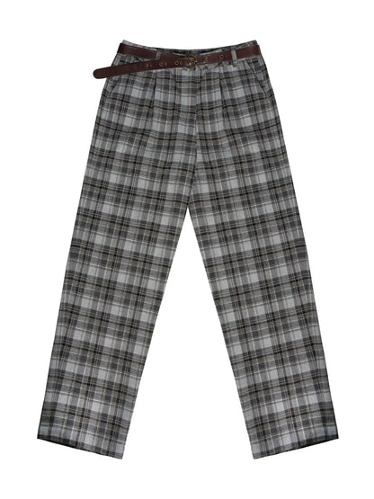 Vintage Checkered Tweed Relaxed Fit Trousers
