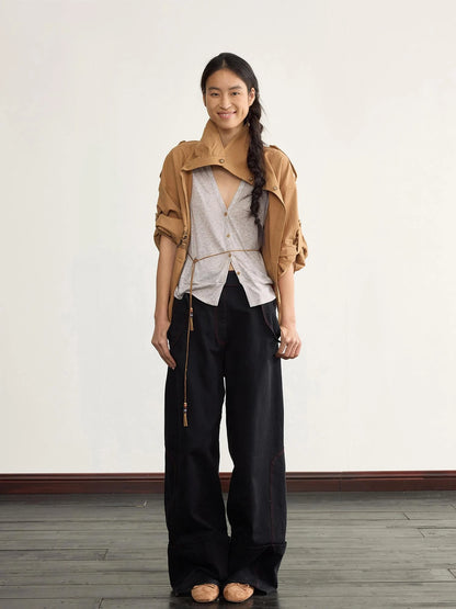 Vintage Cuff Wide Leg Tencel Cargo Pants