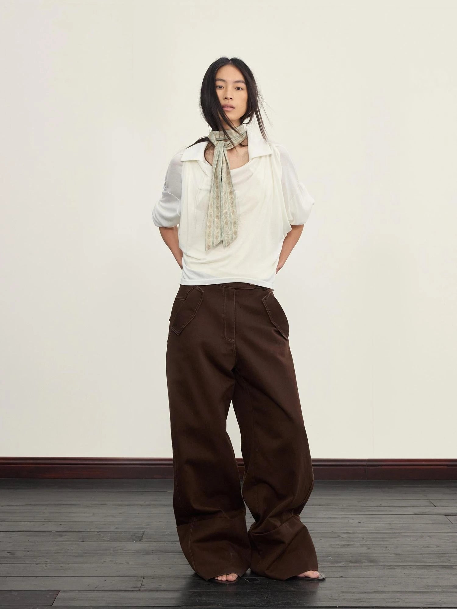Vintage Cuff Wide Leg Tencel Cargo Pants