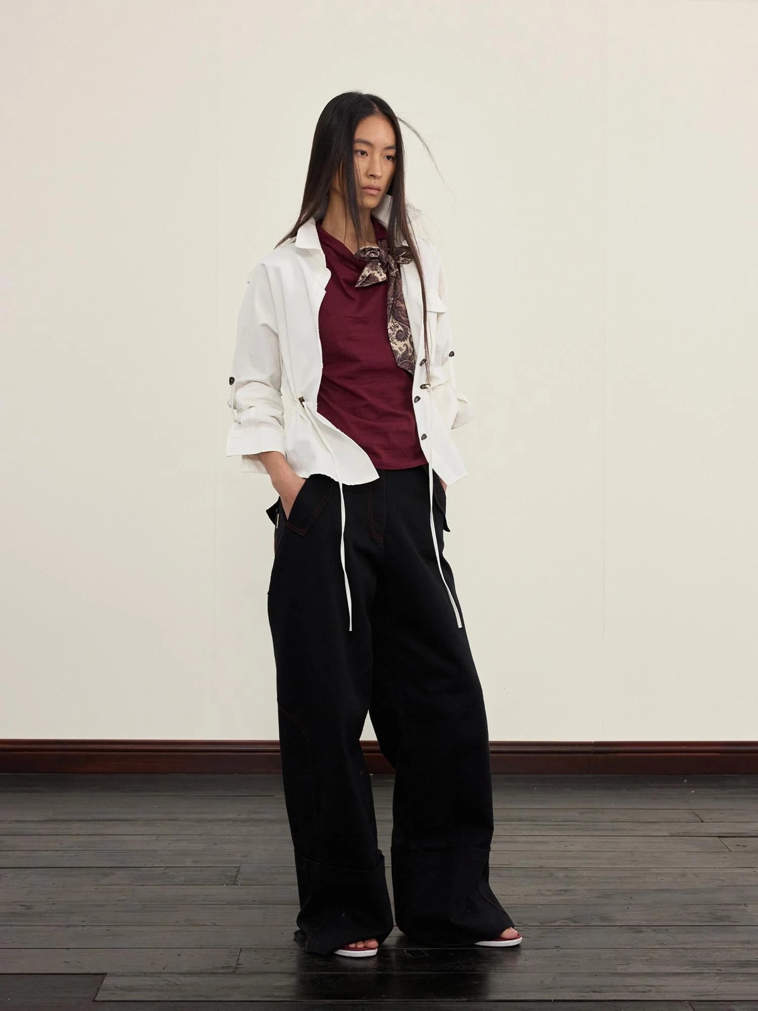 Vintage Cuff Wide Leg Tencel Cargo Pants