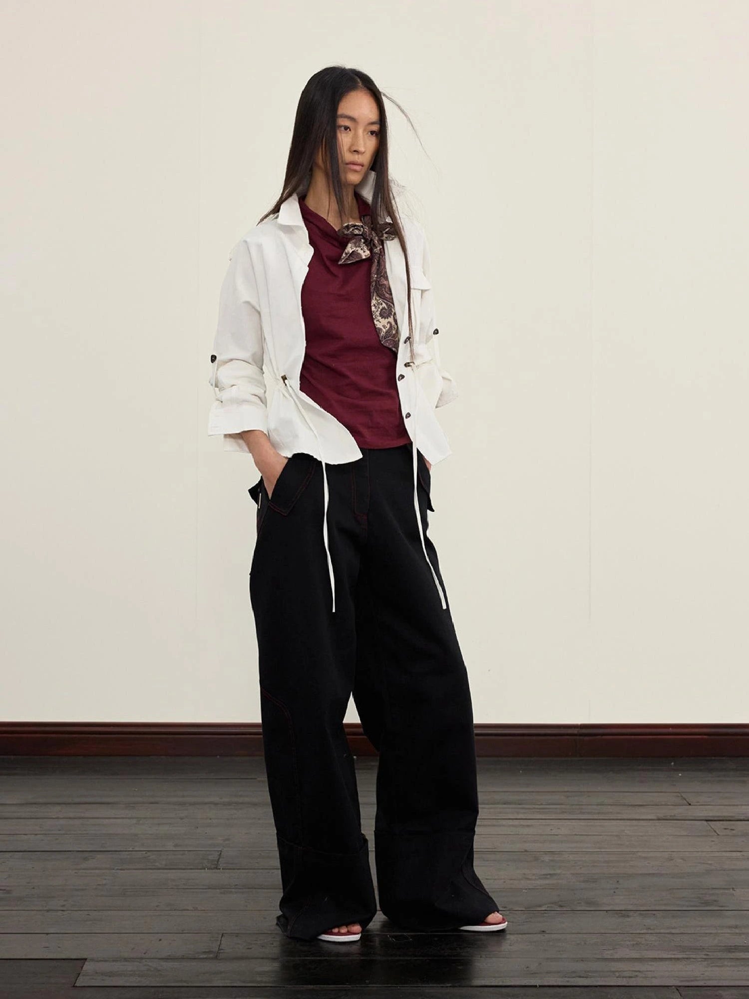 Vintage Cuff Wide Leg Tencel Cargo Pants