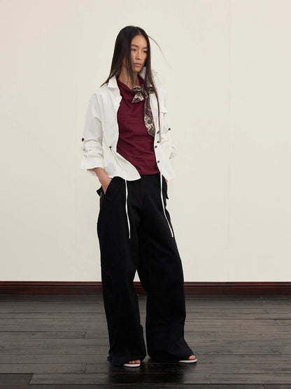 Vintage Cuff Wide Leg Tencel Cargo Pants