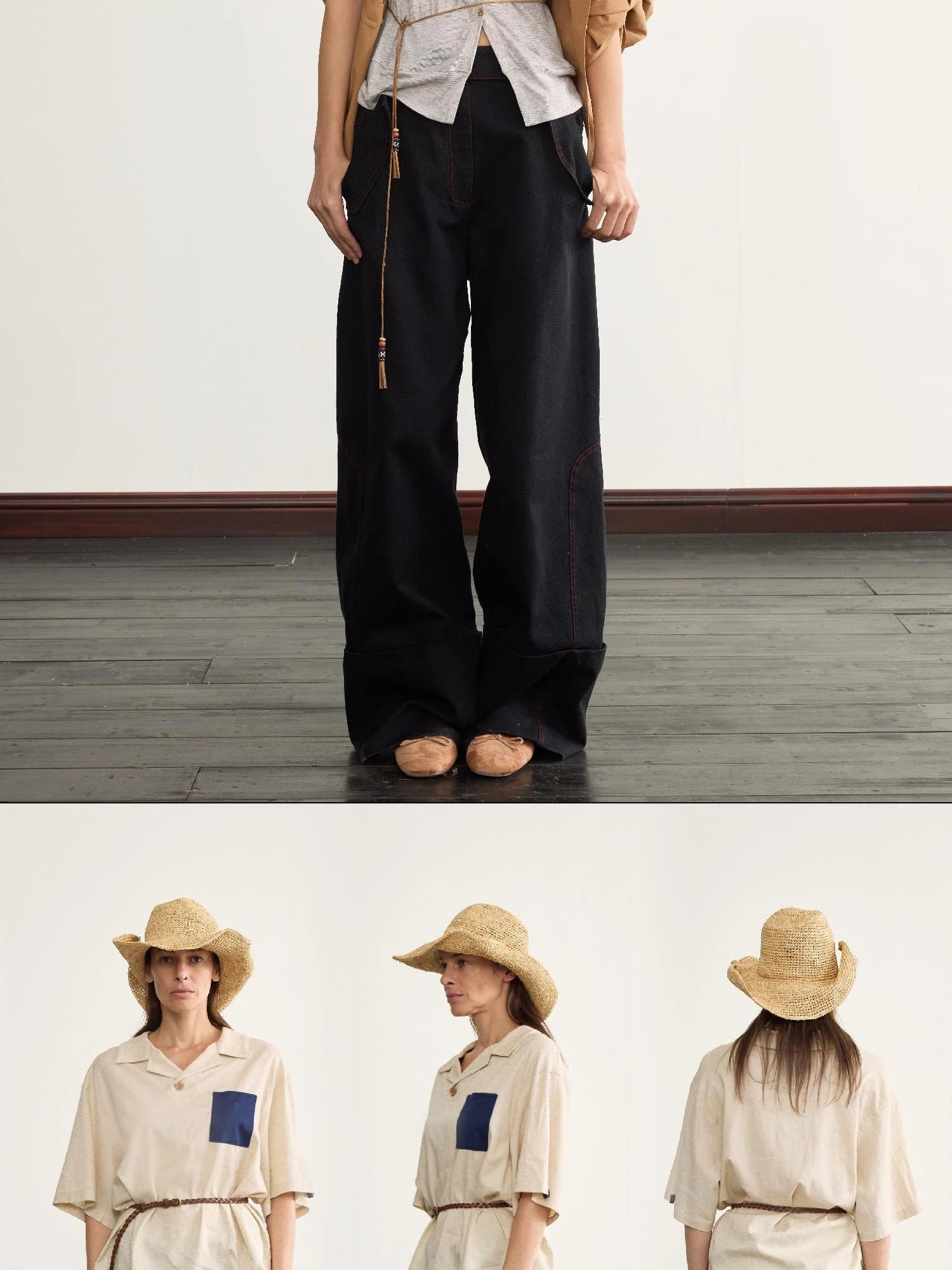 Vintage Cuff Wide Leg Tencel Cargo Pants