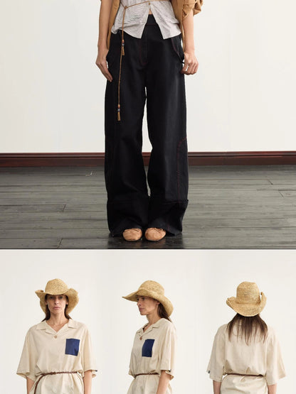 Vintage Cuff Wide Leg Tencel Cargo Pants