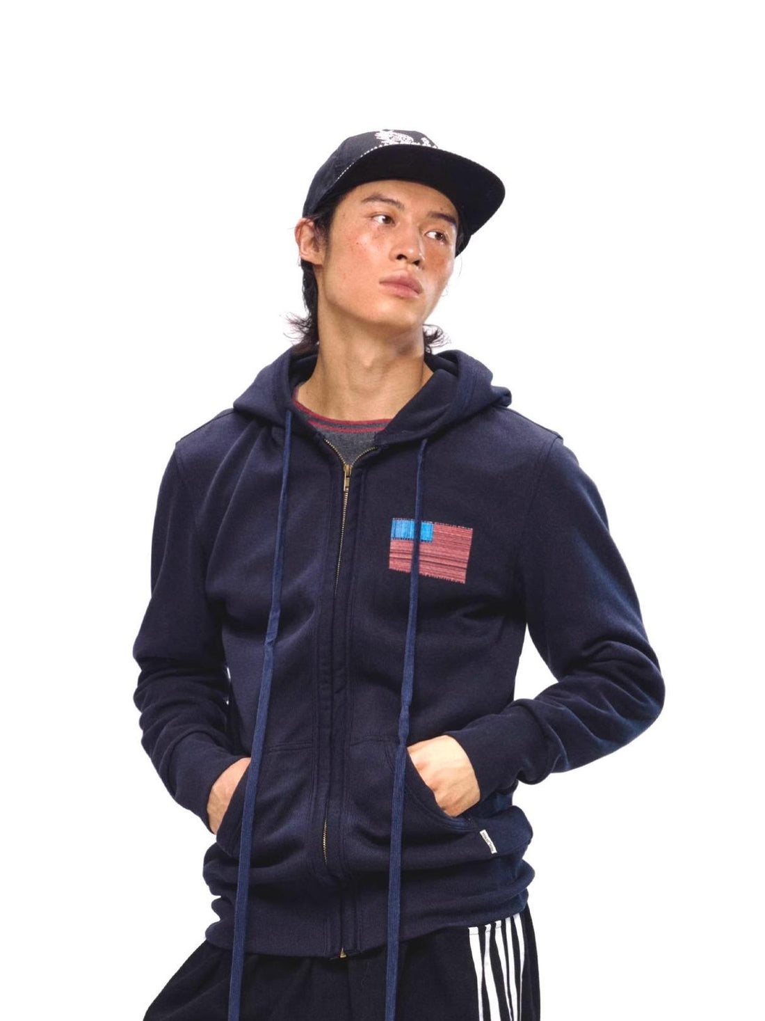 NyDkyel Vintage Denim Blue Hoodie With Retro Print