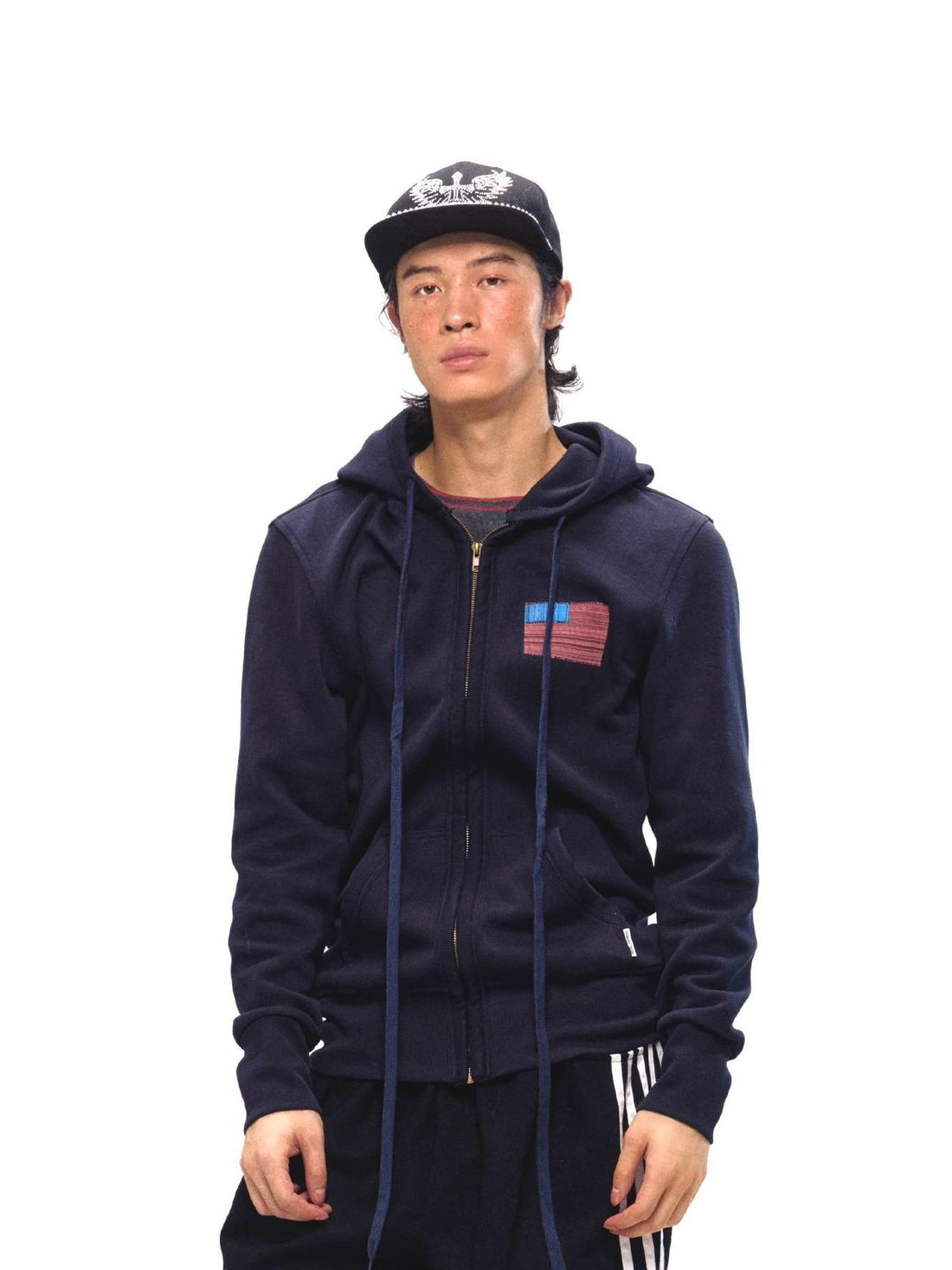 NyDkyel Vintage Denim Blue Hoodie With Retro Print