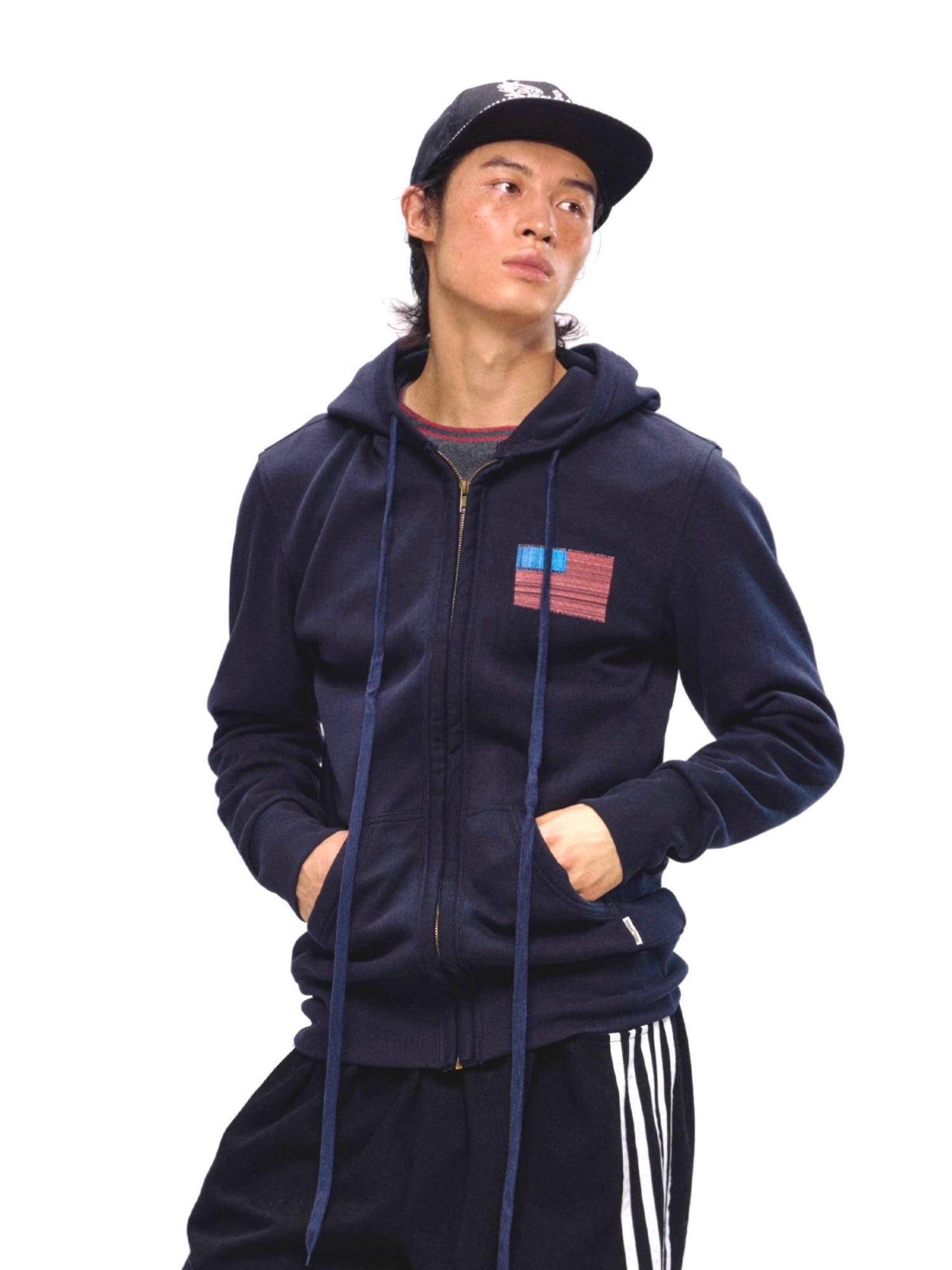 NyDkyel Vintage Denim Blue Hoodie With Retro Print