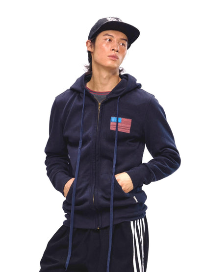 NyDkyel Vintage Denim Blue Hoodie With Retro Print