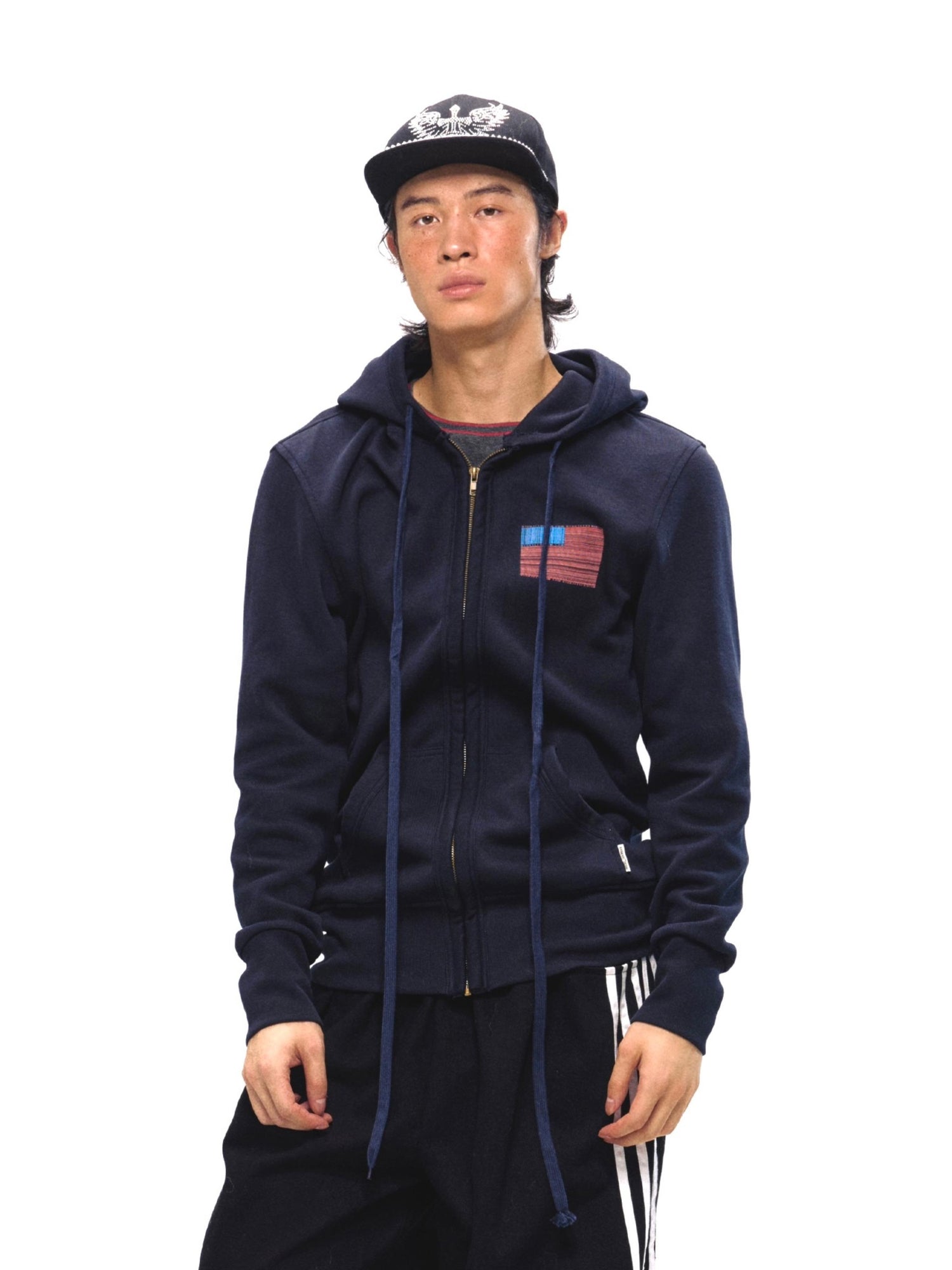 NyDkyel Vintage Denim Blue Hoodie With Retro Print