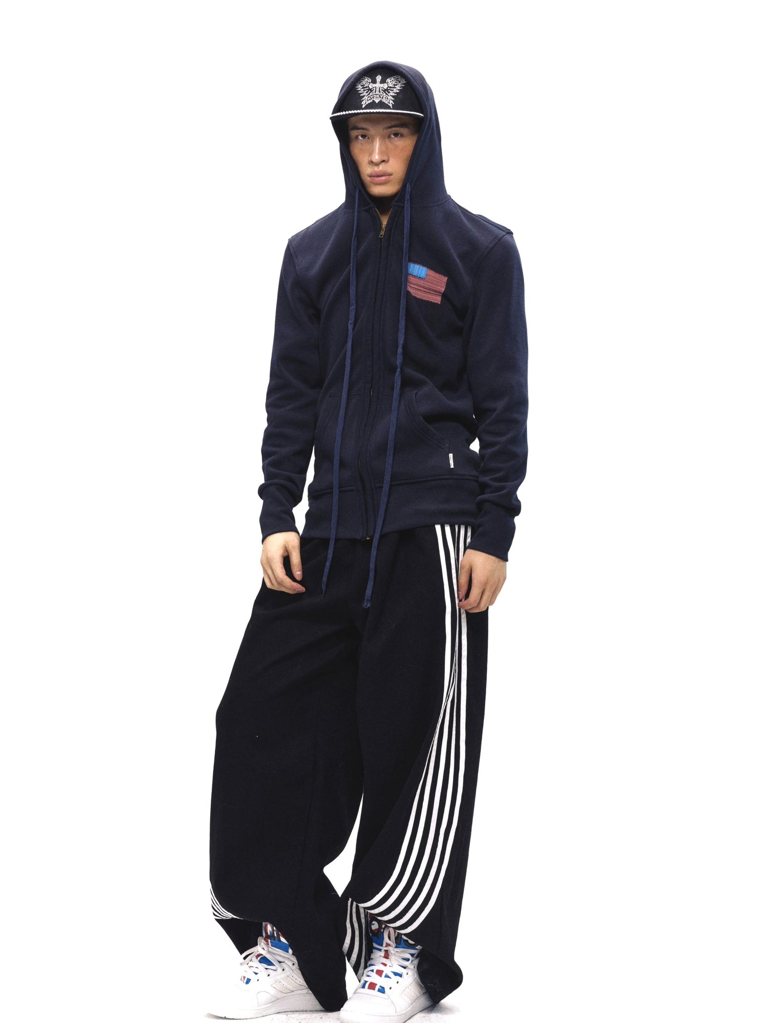 NyDkyel Vintage Denim Blue Hoodie With Retro Print