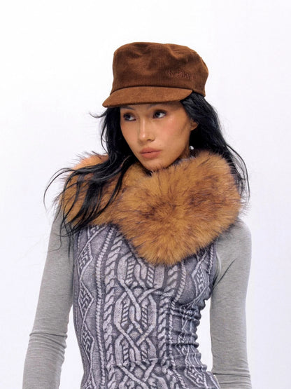 Vintage Faux Fur Collar Wrap Retro Brown Army Green
