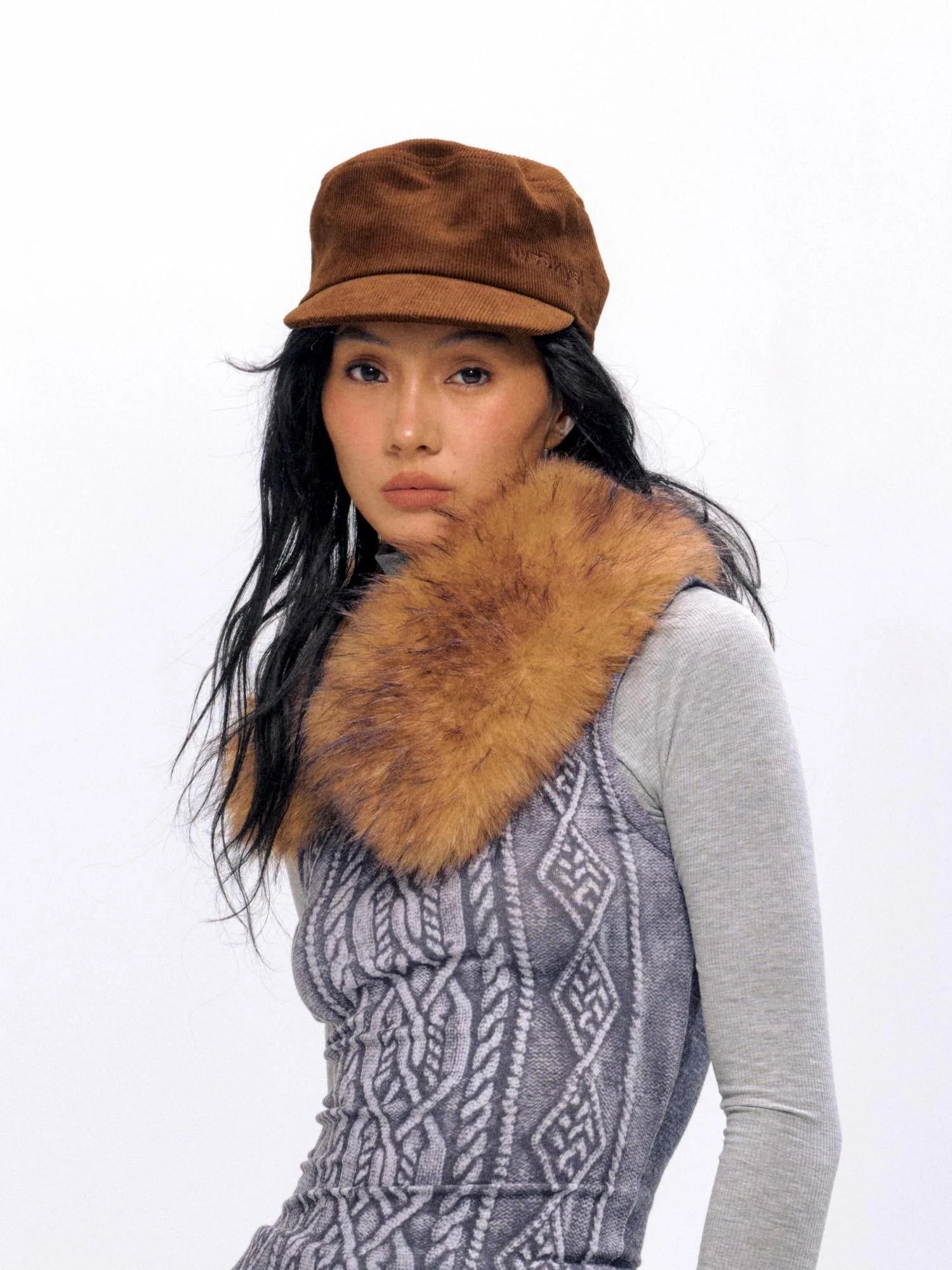Vintage Faux Fur Collar Wrap Retro Brown Army Green