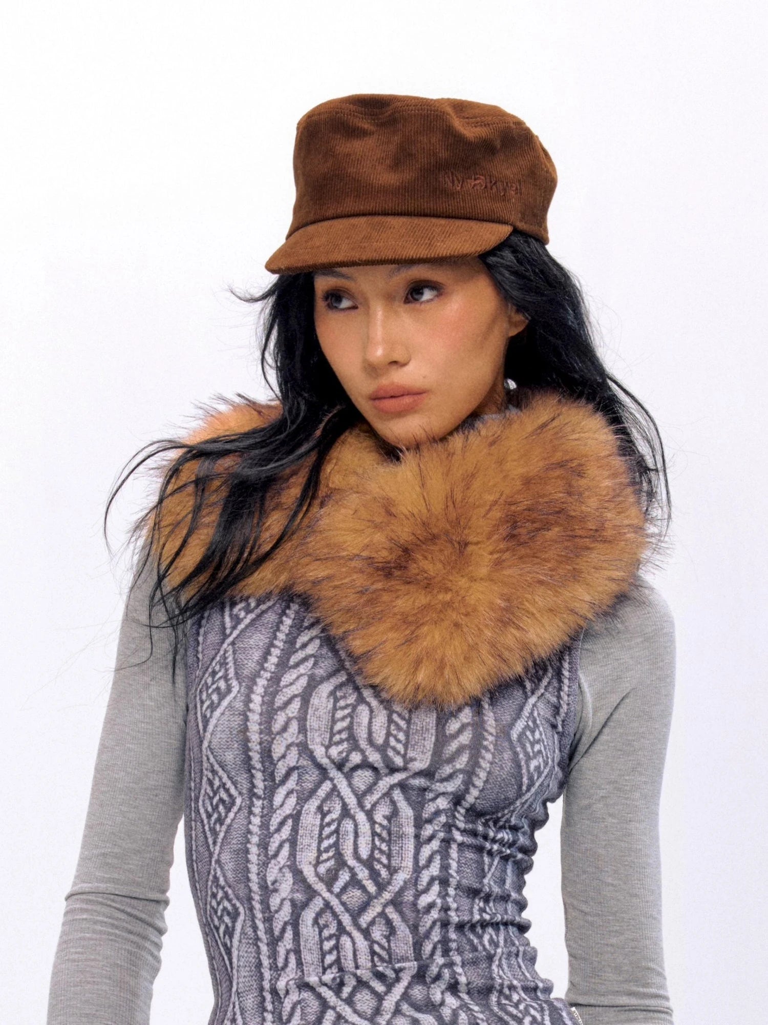 Vintage Faux Fur Collar Wrap Retro Brown Army Green