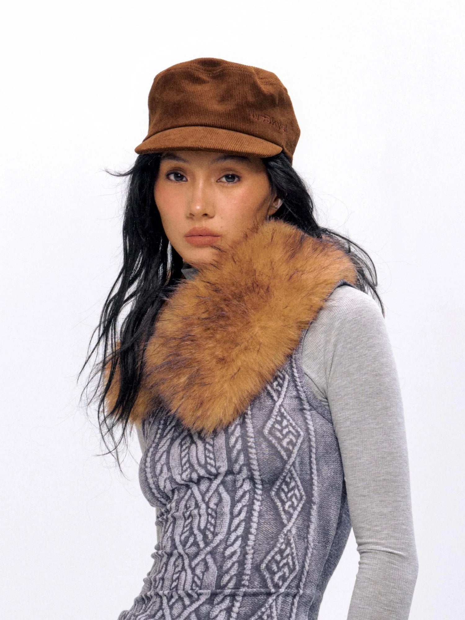 Vintage Faux Fur Collar Wrap Retro Brown Army Green