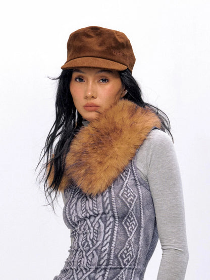Vintage Faux Fur Collar Wrap Retro Brown Army Green