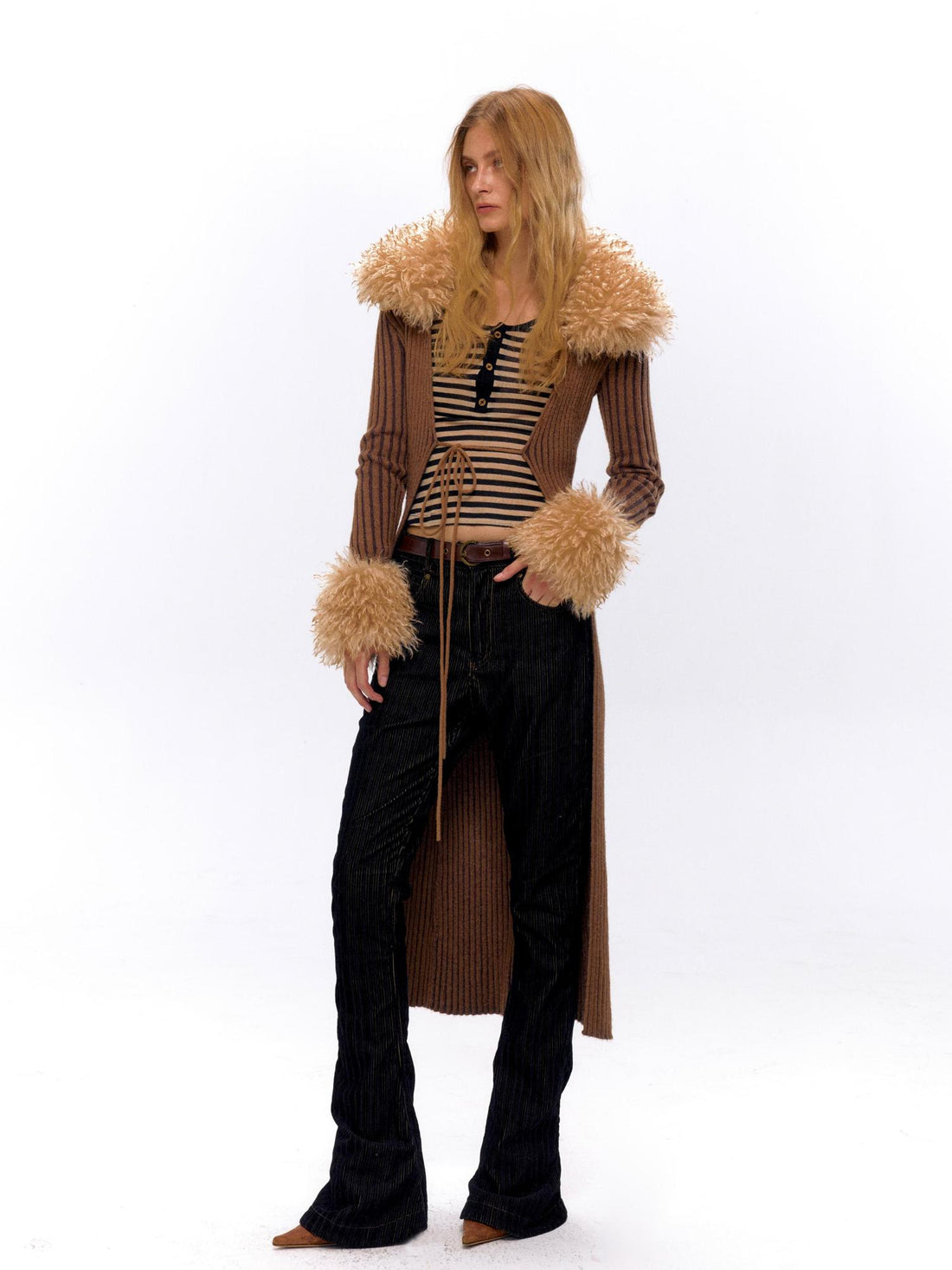 NyDkyel Vintage Flocked Denim Flare Trousers