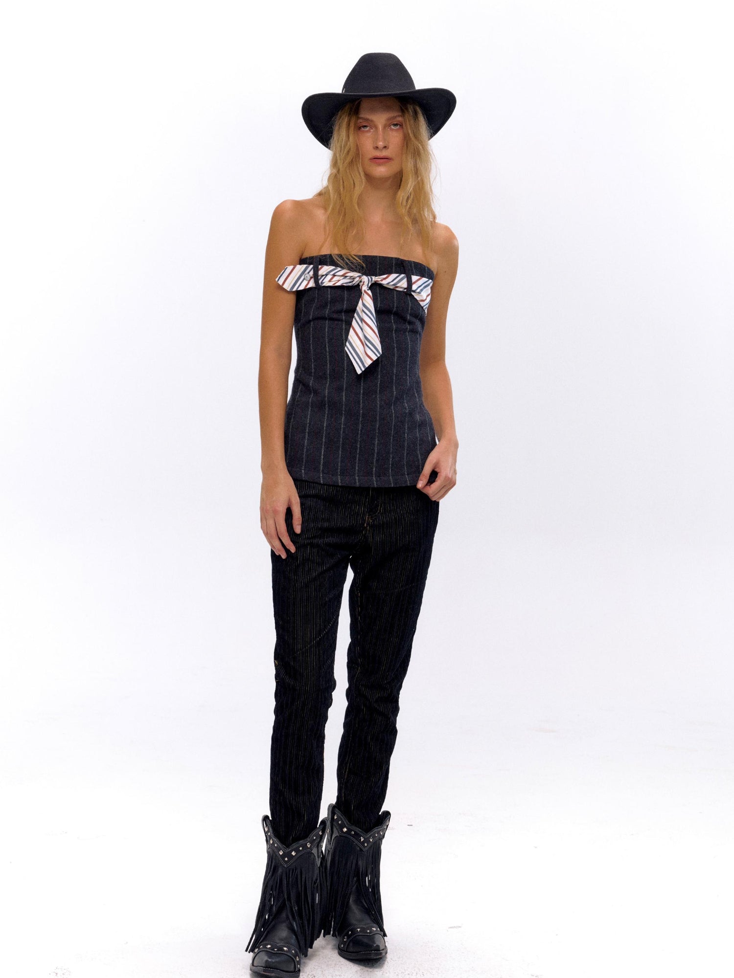 NyDkyel Vintage Flocked Denim Flare Trousers