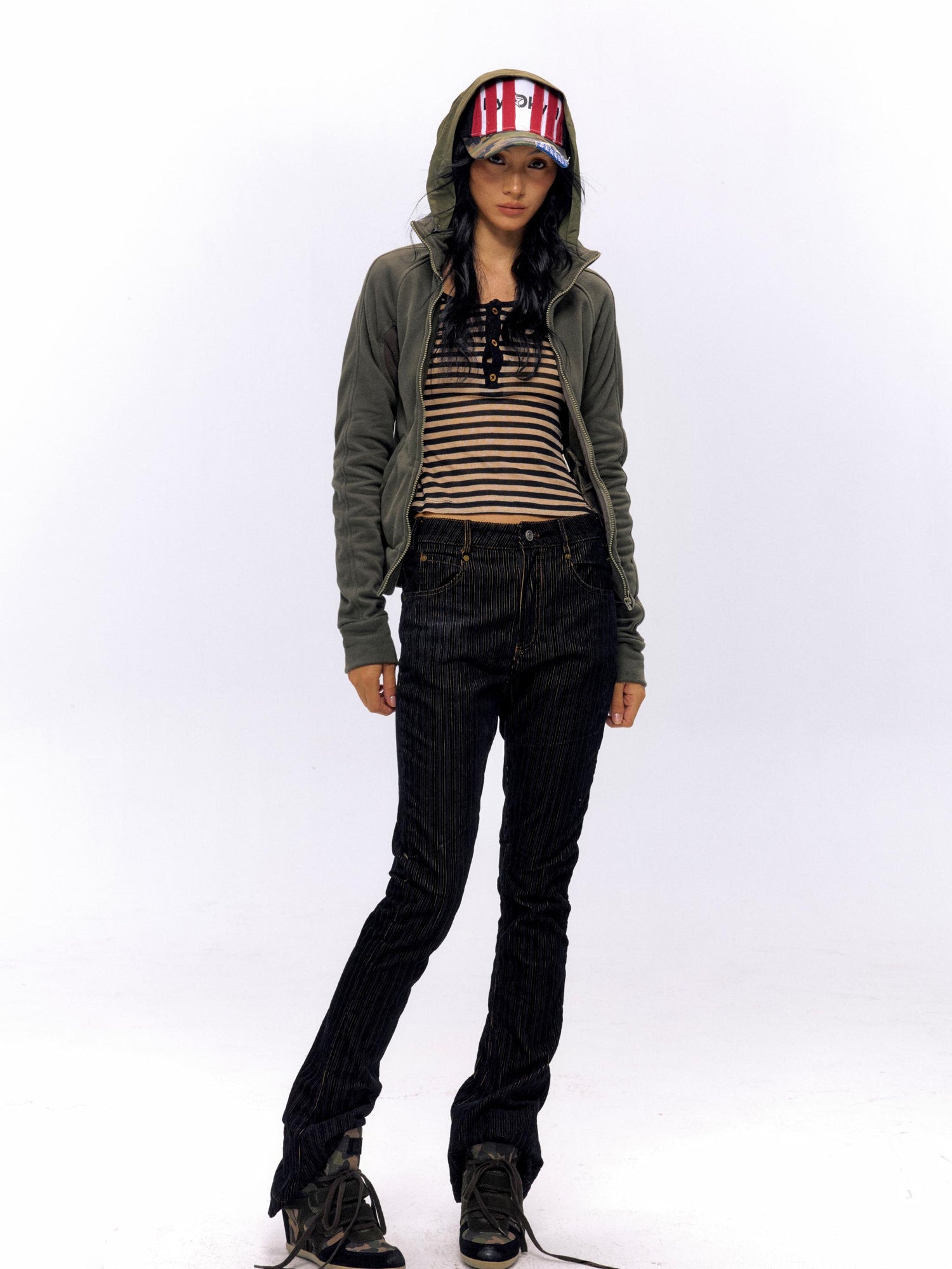 NyDkyel Vintage Flocked Denim Flare Trousers