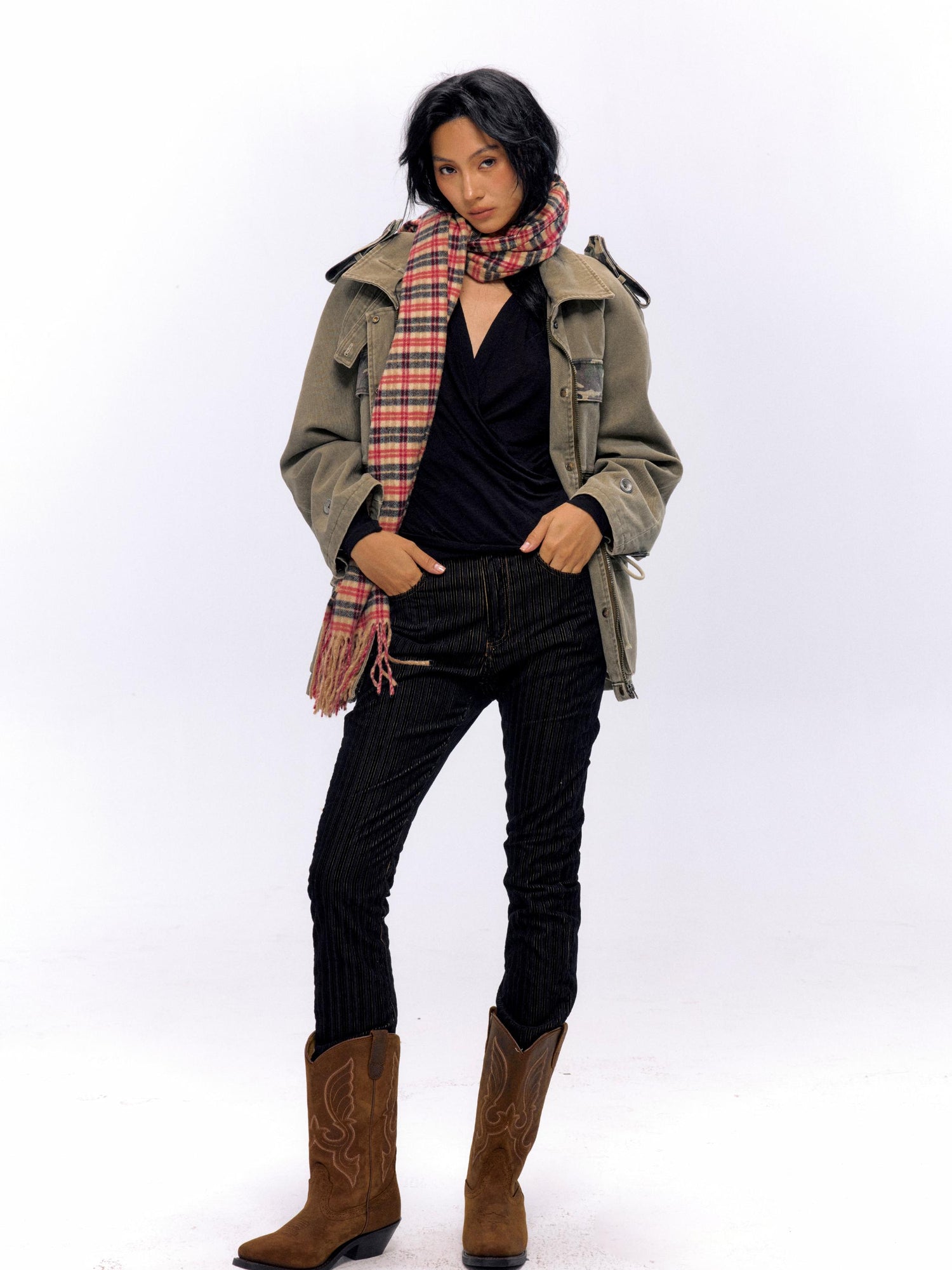NyDkyel Vintage Flocked Denim Flare Trousers