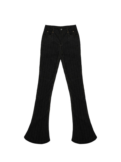 NyDkyel Vintage Flocked Denim Flare Trousers