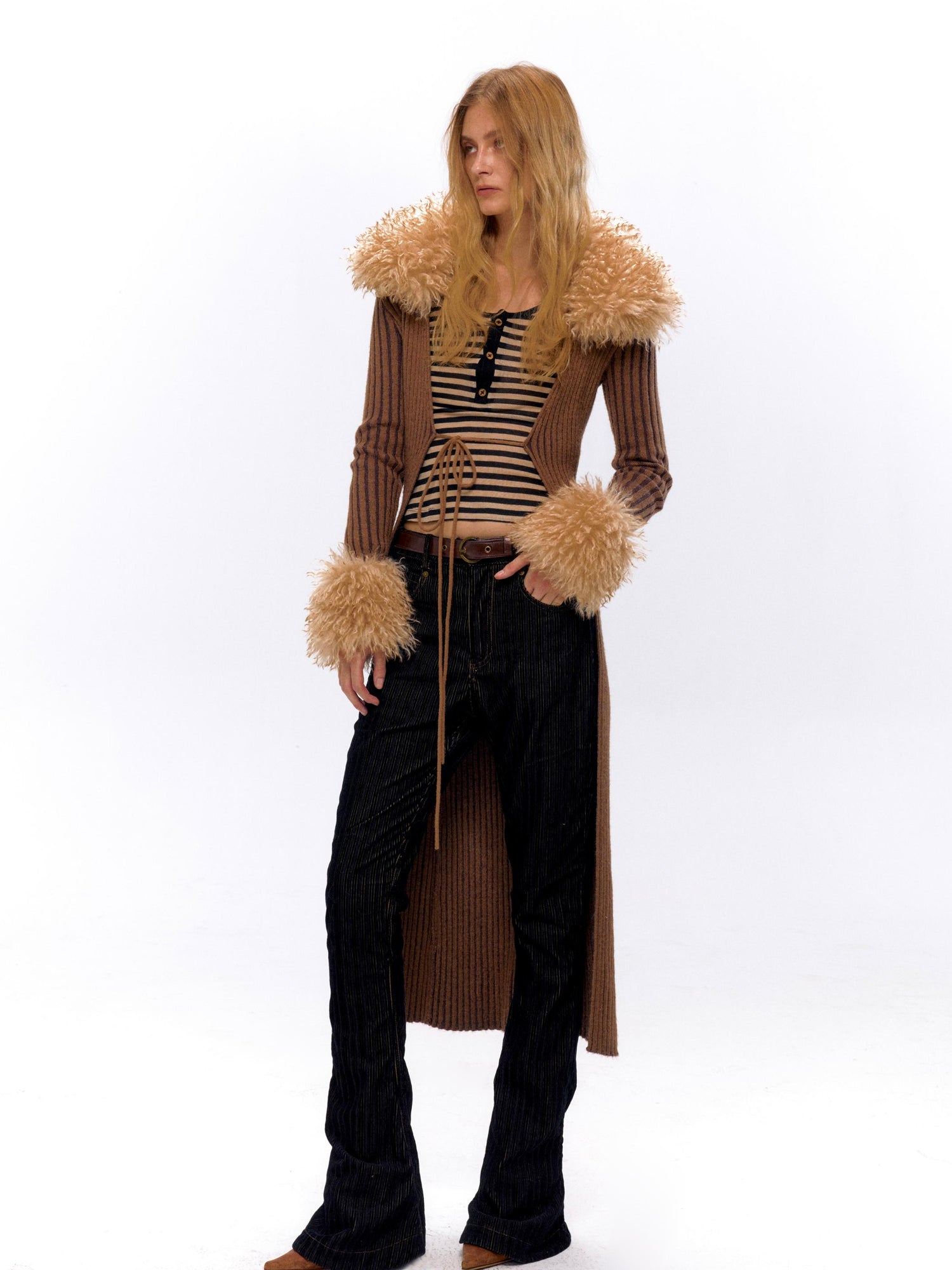 NyDkyel Vintage Flocked Denim Flare Trousers