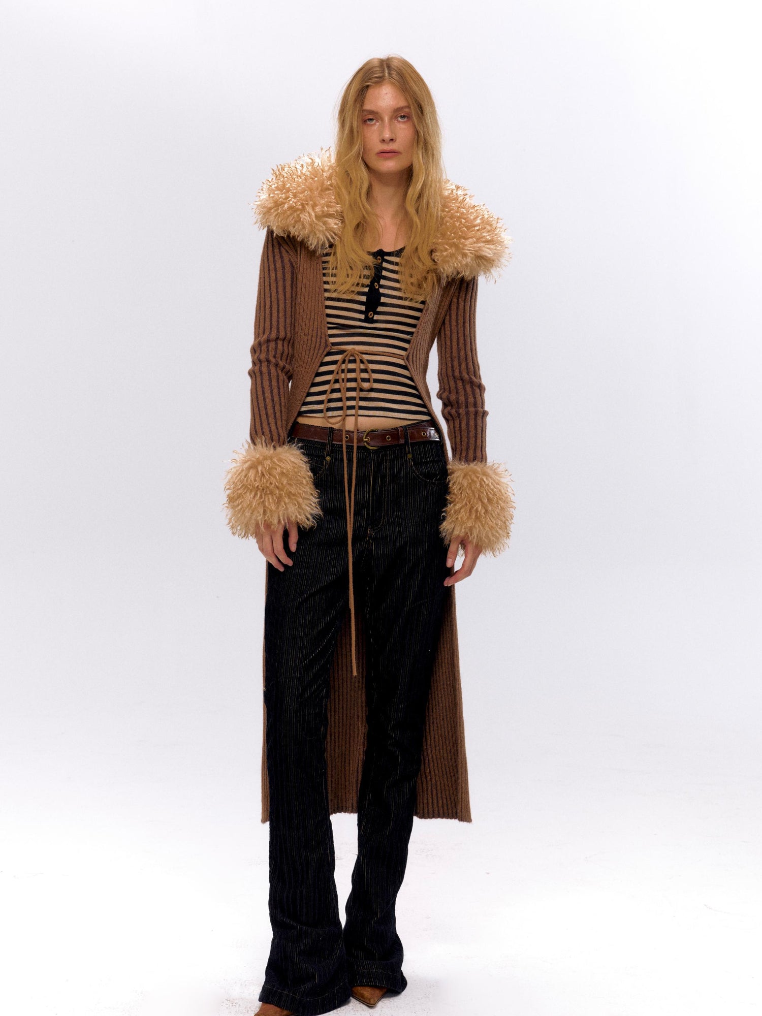 NyDkyel Vintage Flocked Denim Flare Trousers