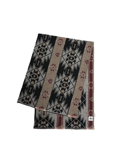 Vintage Jacquard Knit Scarf In Gray Brown