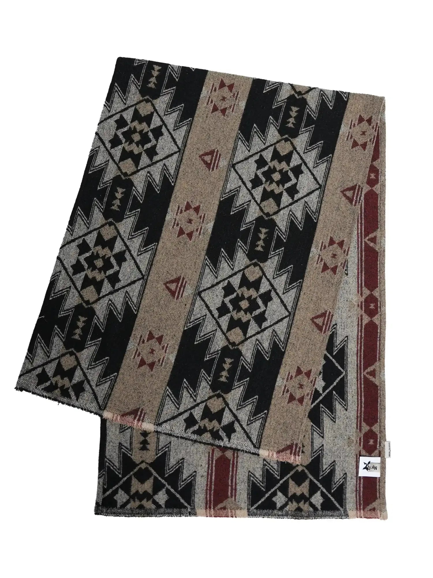 Vintage Jacquard Knit Scarf In Gray Brown