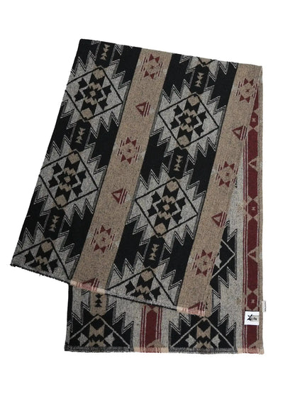 Vintage Jacquard Knit Scarf In Gray Brown