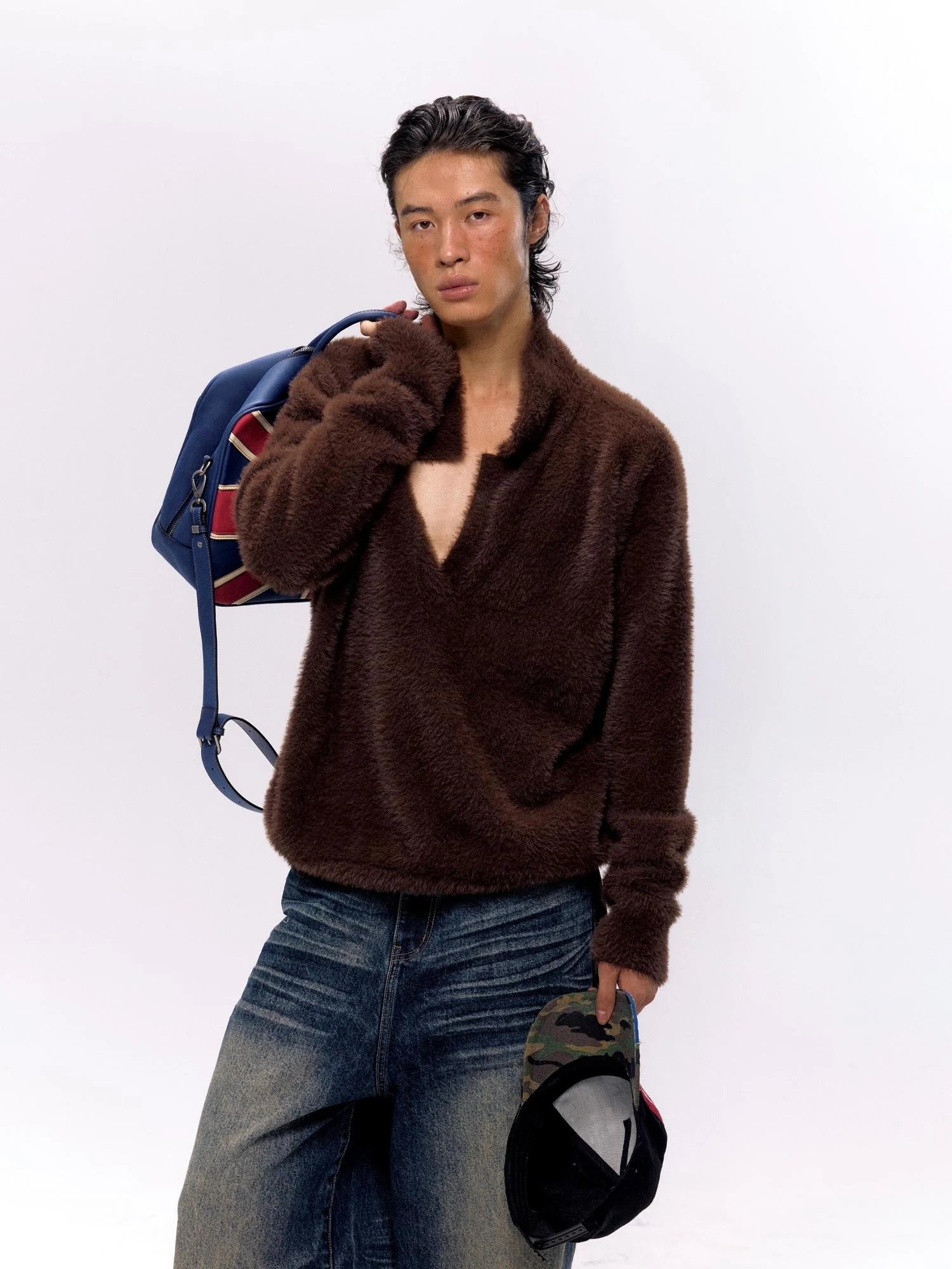 Vintage Mohair Polo Neck Long Hair Sweater
