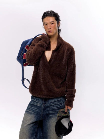 Vintage Mohair Polo Neck Long Hair Sweater