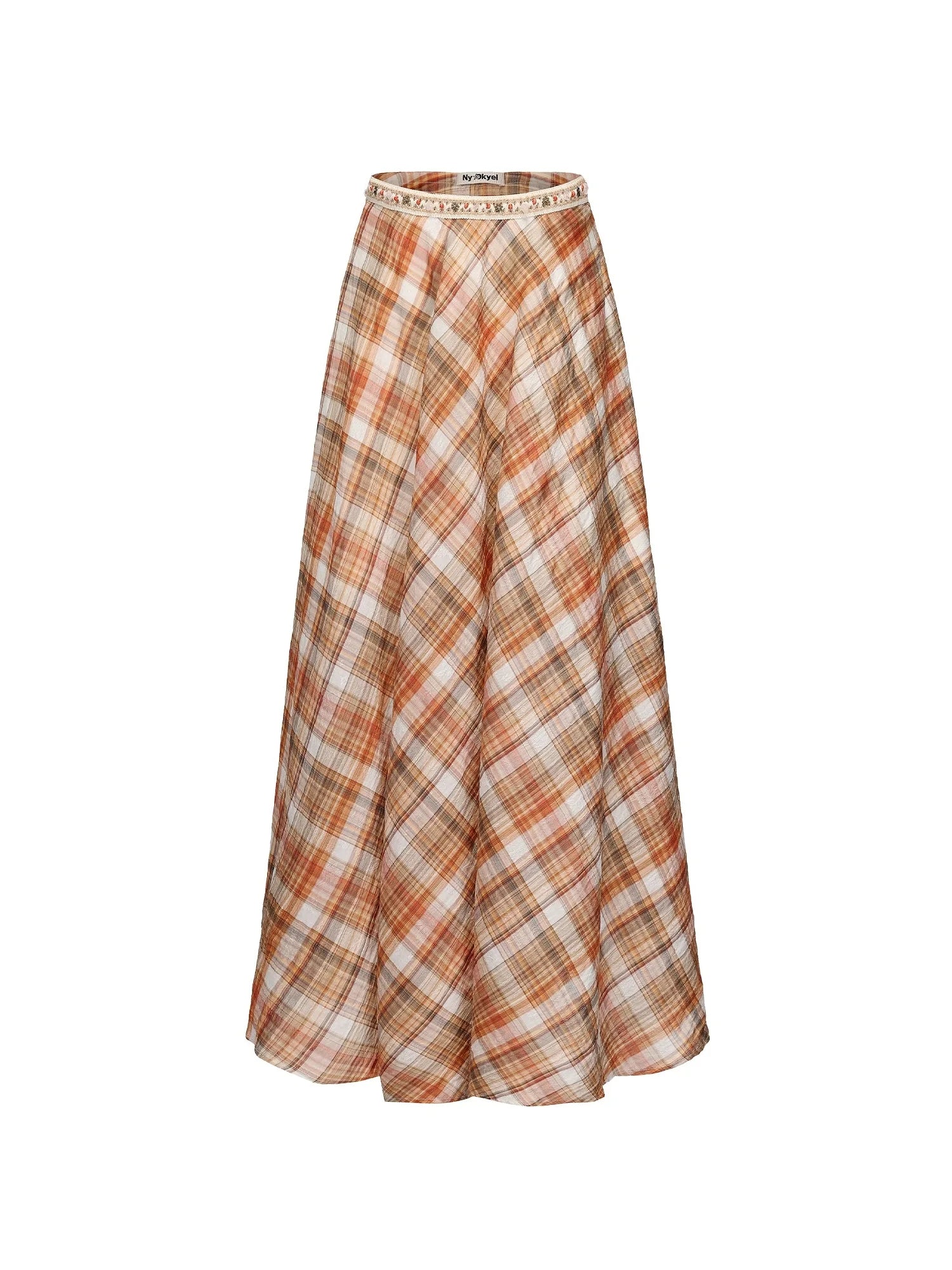 Vintage Orange Grid A Line Skirt With Hand Beaded Waist