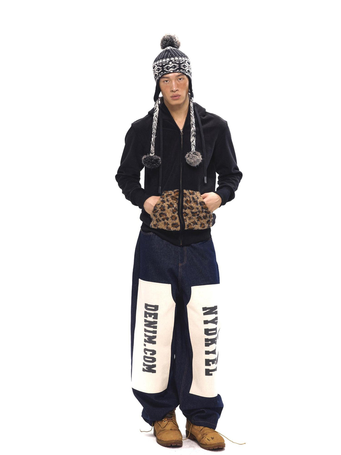 NyDkyel Vintage Patch Print Raw Denim Jeans