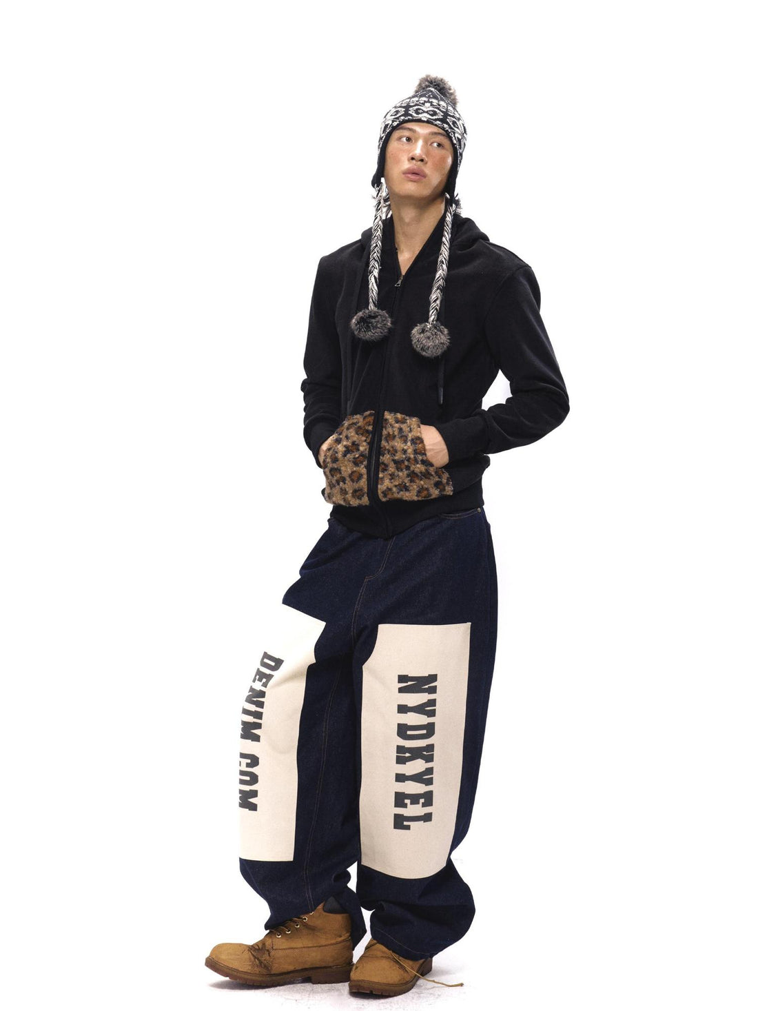 NyDkyel Vintage Patch Print Raw Denim Jeans