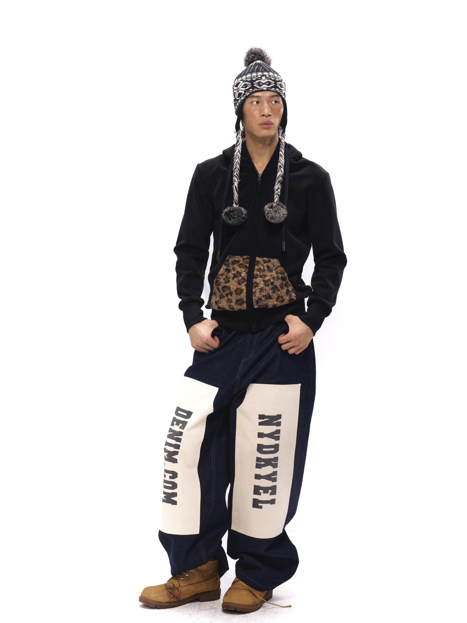 NyDkyel Vintage Patch Print Raw Denim Jeans