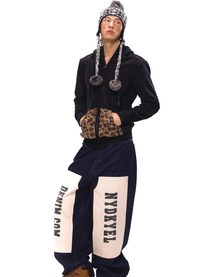 NyDkyel Vintage Patch Print Raw Denim Jeans