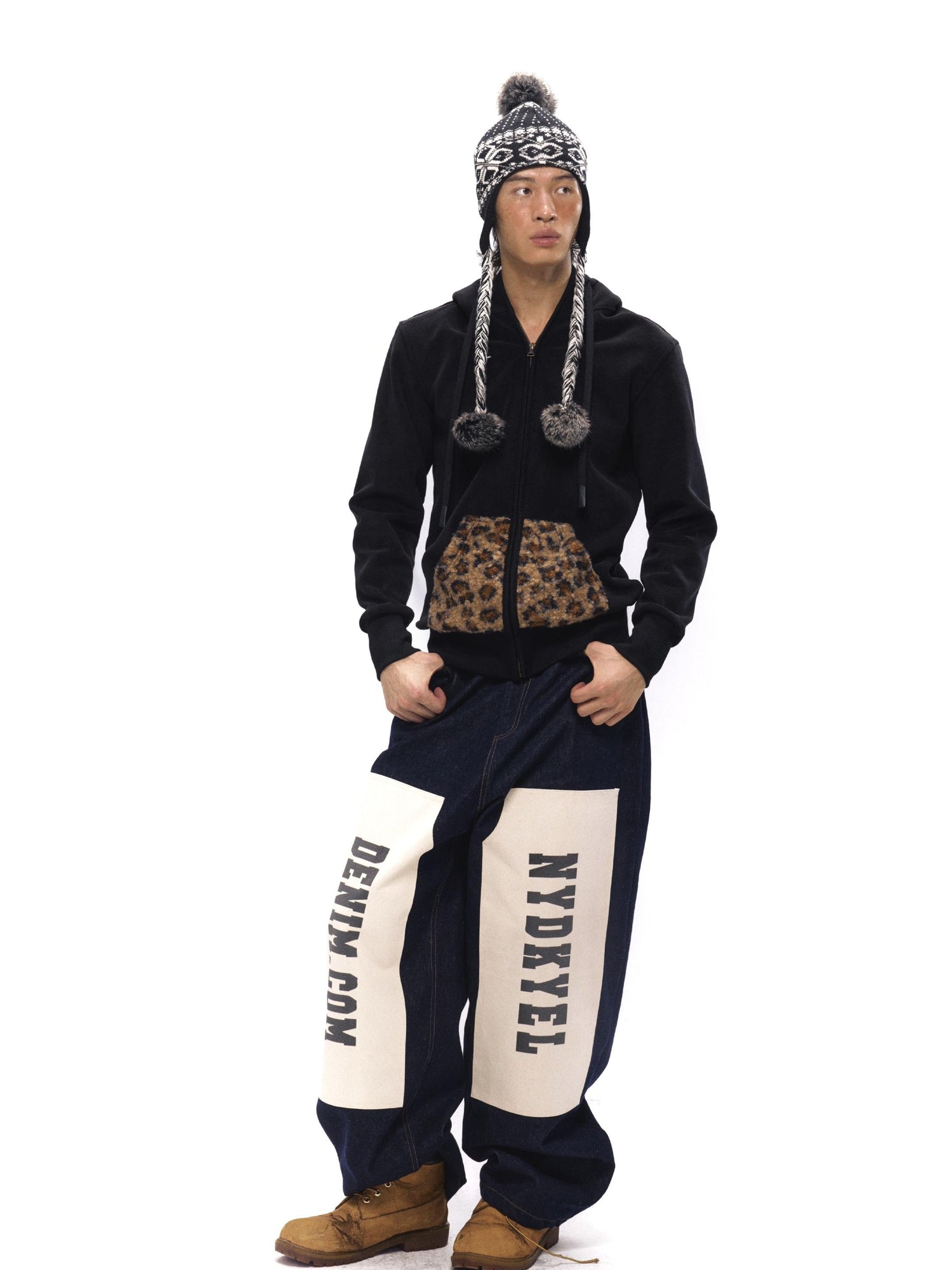 NyDkyel Vintage Patch Print Raw Denim Jeans