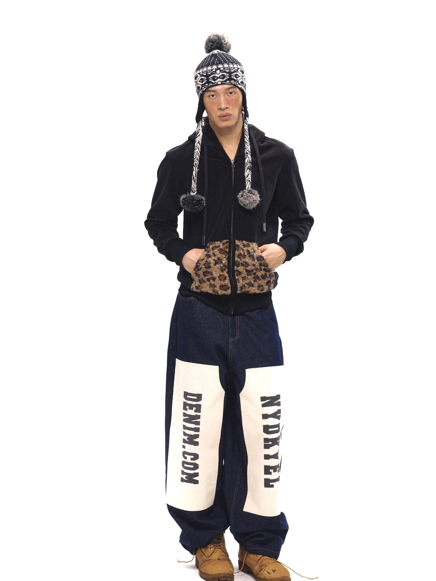 NyDkyel Vintage Patch Print Raw Denim Jeans