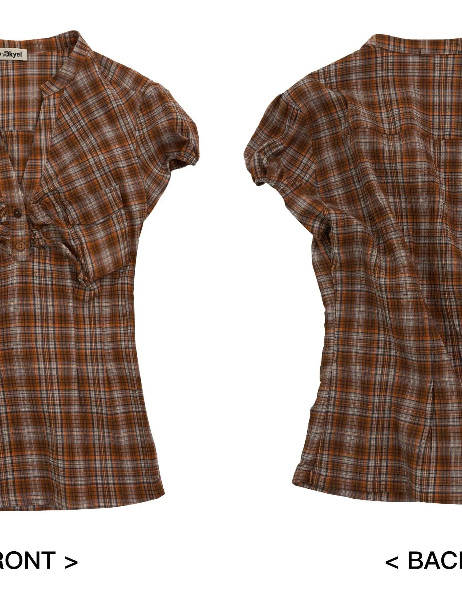 Vintage Plaid Peplum Blouse With Ruffled Sleeves