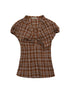 Vintage Plaid Peplum Blouse With Ruffled Sleeves