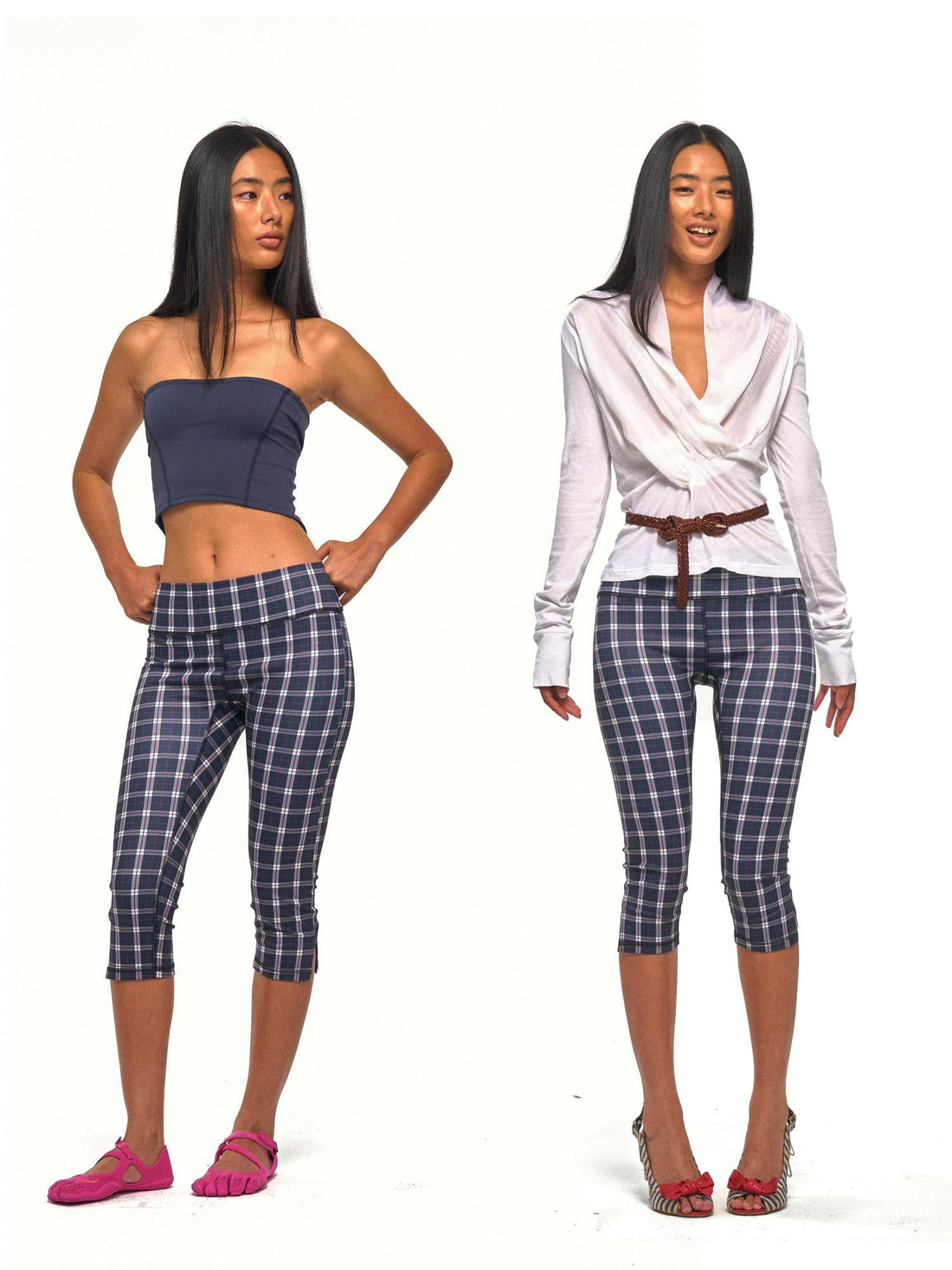 NyDkyel Vintage Plaid Print Slit Hem Capri Women&