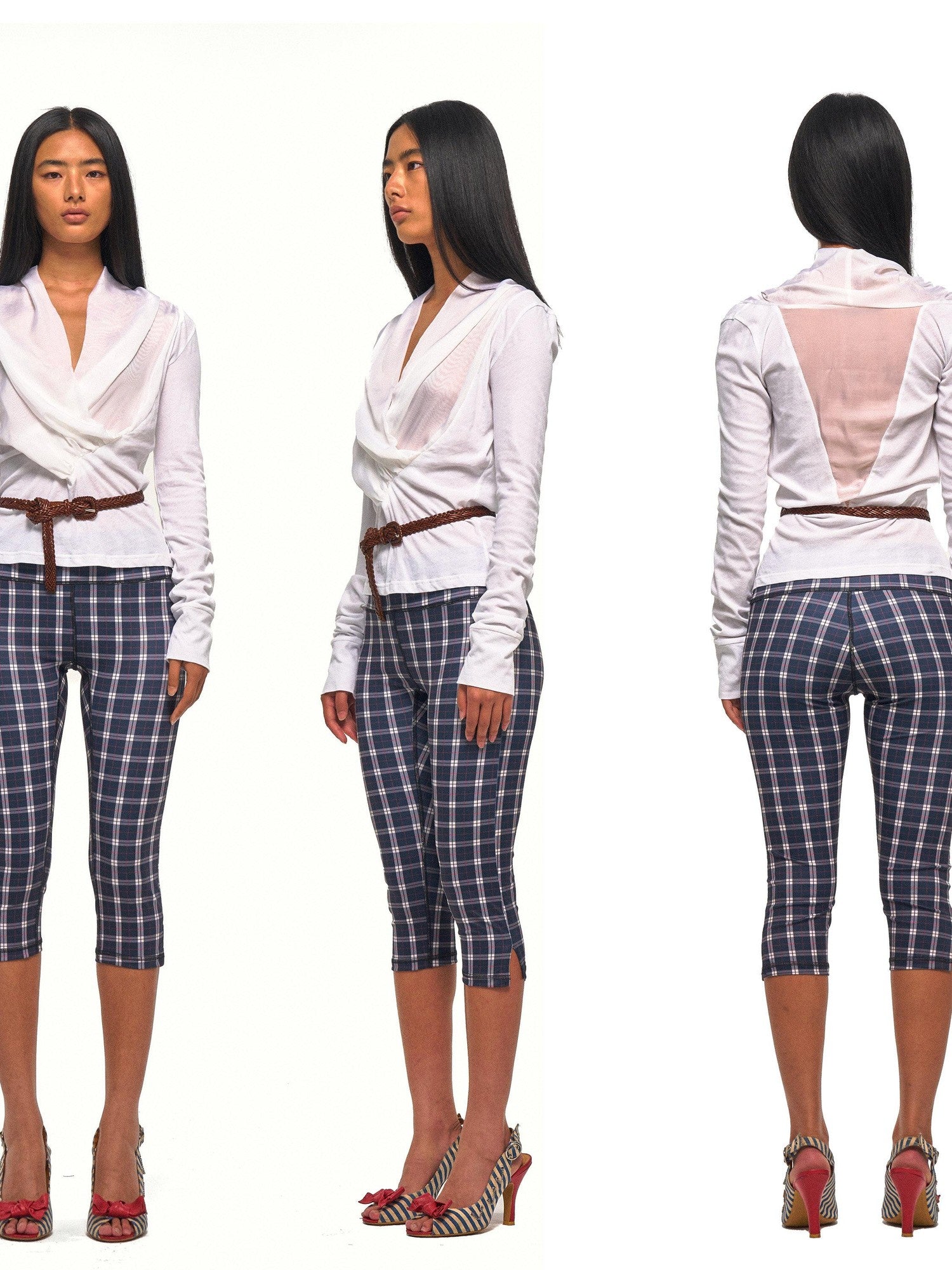 NyDkyel Vintage Plaid Print Slit Hem Capri Women&