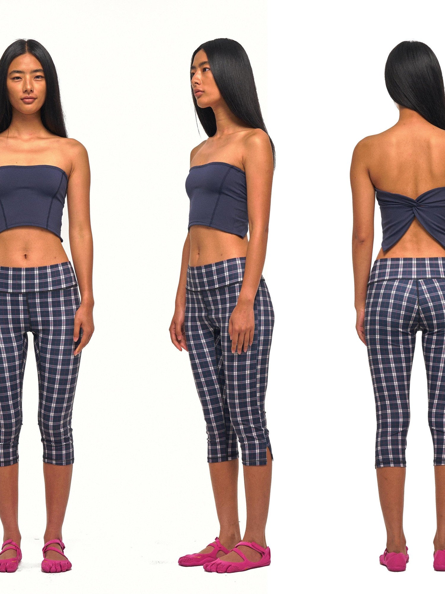 NyDkyel Vintage Plaid Print Slit Hem Capri Women&