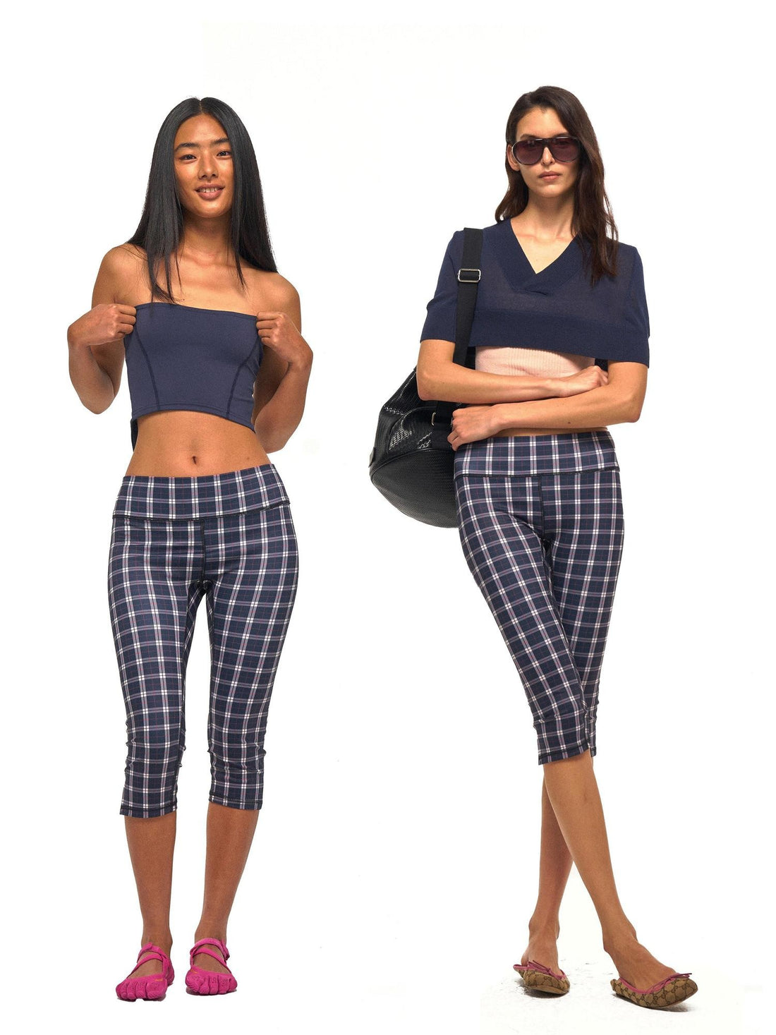 NyDkyel Vintage Plaid Print Slit Hem Capri Women&